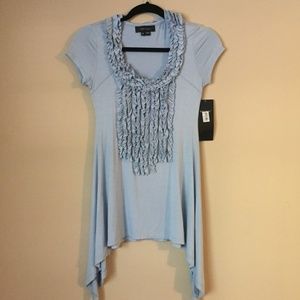 Karen Kane Baby Blue Handkerchef Ruffle Blouse Top